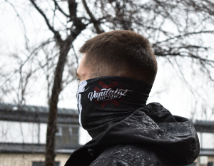 half face mask with skull man with hoodie