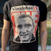 black t-shirt with red print of vinnie jones and inscription the violent player vandalist