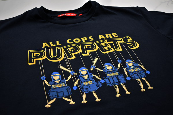 T-shirt with print 4 types of European police officers all cops are puppets