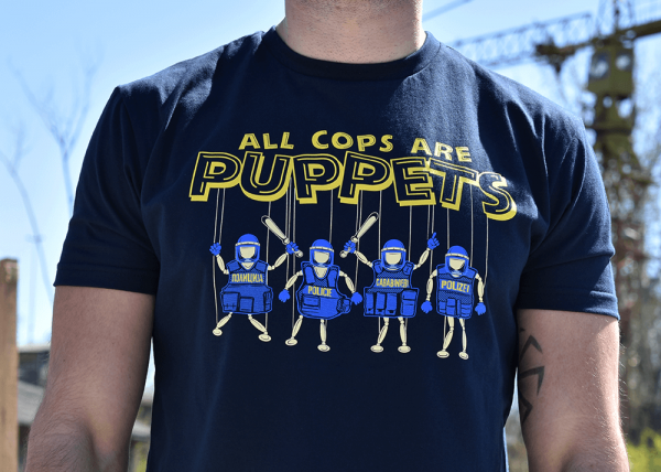 T-shirt with print 4 types of European police officers all cops are puppets