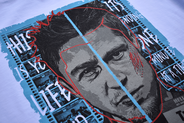 white tshirt wit print fight club movie brad pitt edward norton