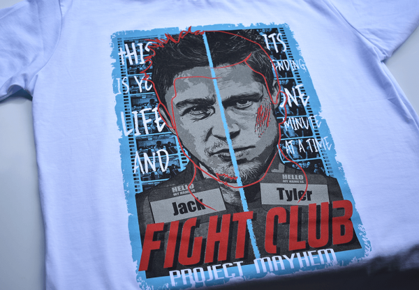 white tshirt wit print fight club movie brad pitt edward norton