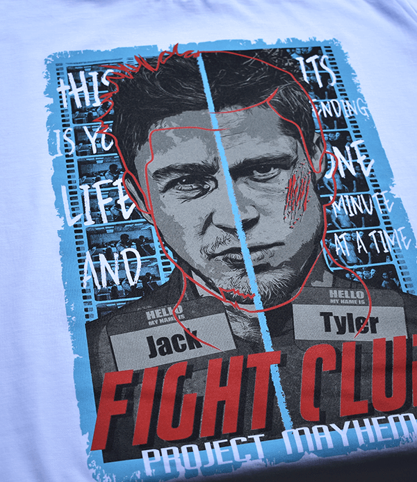 white tshirt wit print fight club movie brad pitt edward norton